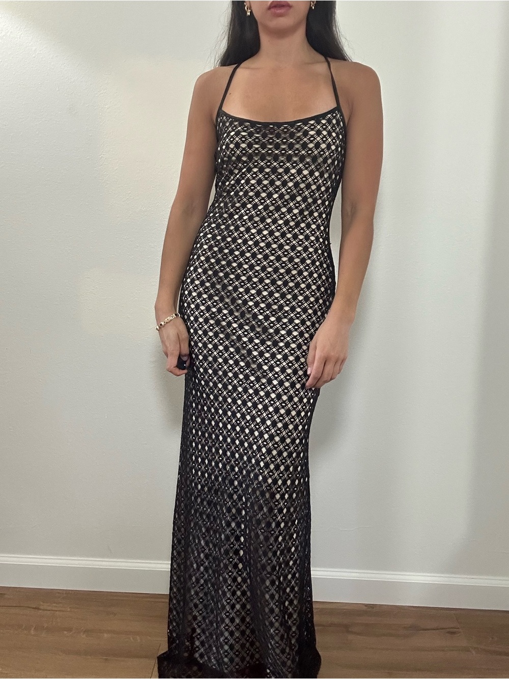 Laundry By Shelli Segal vintage 90’s Black Lace Maxi Dress Evening Dress Size S